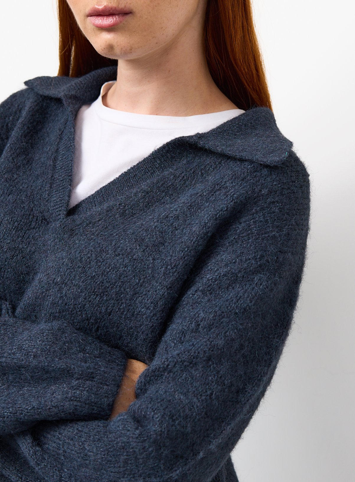 Navy Open Collar Knitted Jumper 18 - Image 3 thumbnail